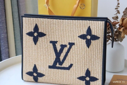 WIS Pouch VUITTON Toiletry LOUIS Monogram Raffia 0912